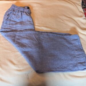 Tahari Linen Wide Leg Pants in Light Blue